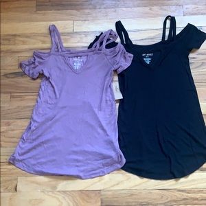 AE ribbed strappy cold shoulder shirts